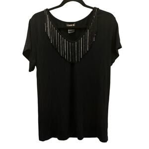 LeROK Black Metallic Fringe Top Size Small